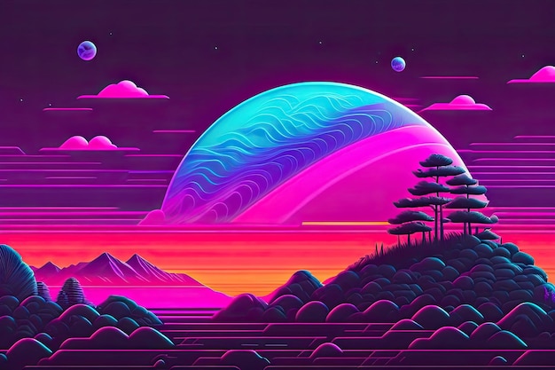 Purple retrowave abstract background design generative ai