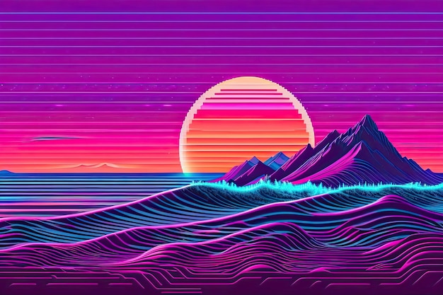 Photo purple retrowave abstract background design generative ai