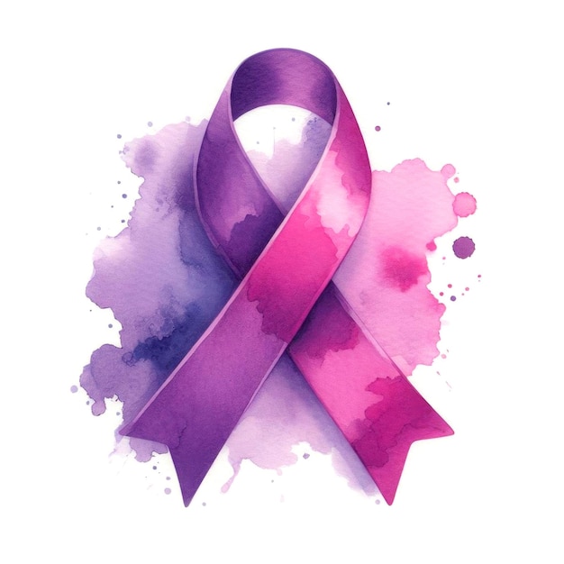 Photo purple ribbon awareness symbol with watercolor design isolated on a white background ai generative