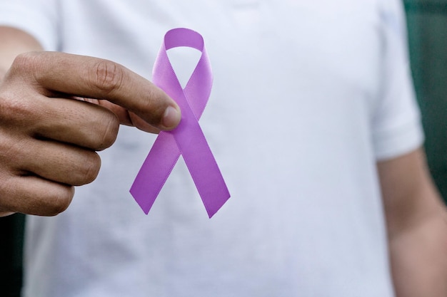 Purple ribbon  February awareness month campaign