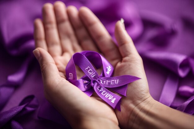 purple ribbon in the hand