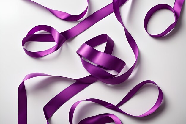 a purple ribbon on a white background