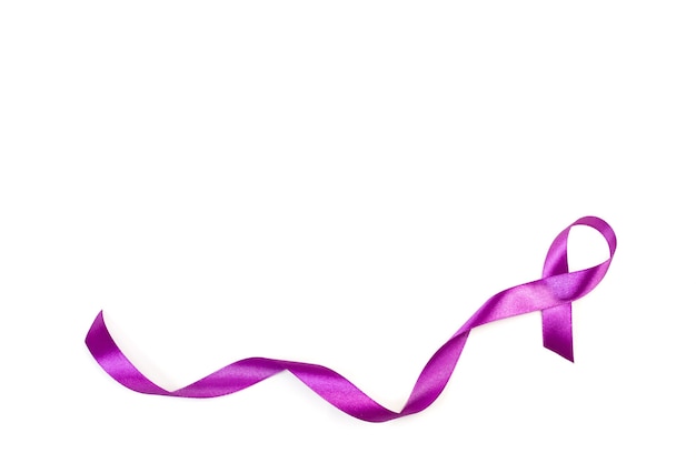 A purple ribbon on white