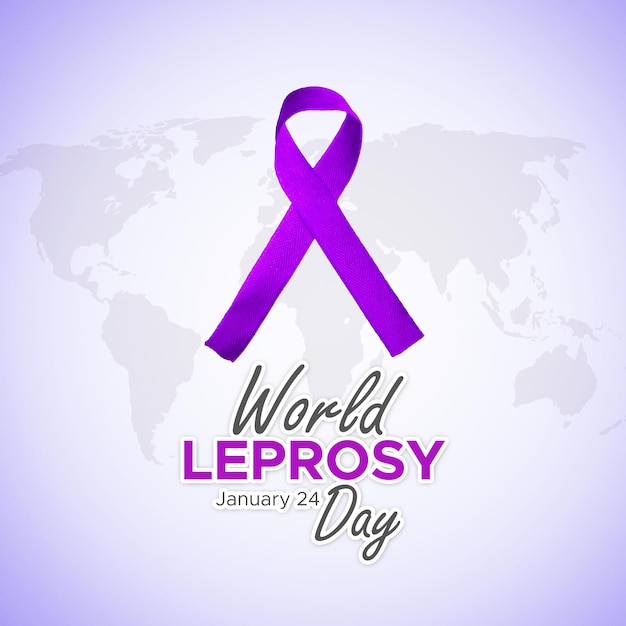 Purple ribbon with world leprosy day text