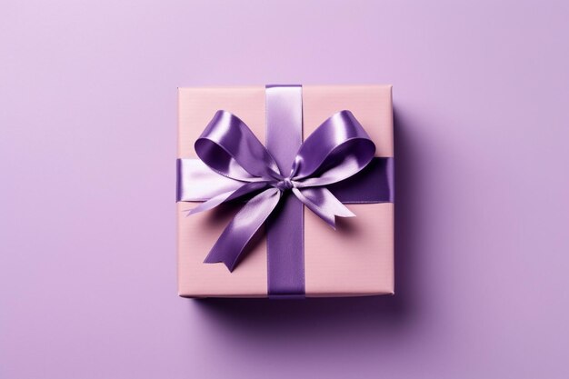 Purple ribbon wrapped around a gift box on a purple background generative ai