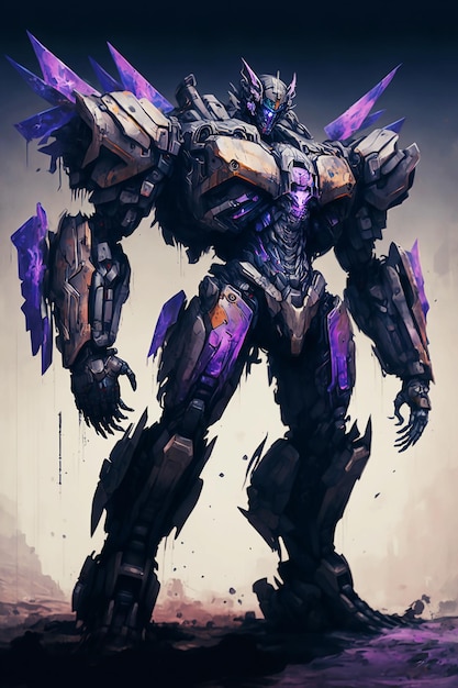 Purple robot cyborg standing digital illustration