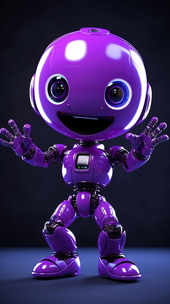 purple robot with glowing eyes and arms in a pose generative ai