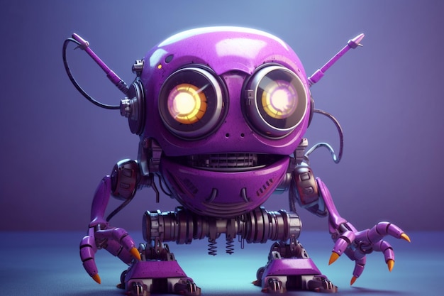 A purple robot with a purple head and purple eyes