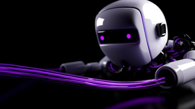 Фиолетовый робот с фиолетовыми огнями.