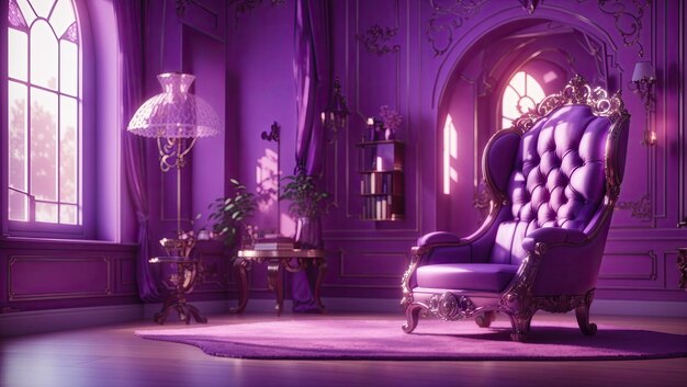 Photo a purple room with a chair and a mirror