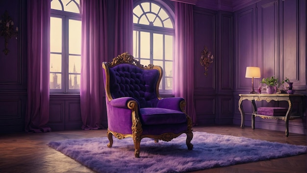 Photo a purple room with a chair and a mirror