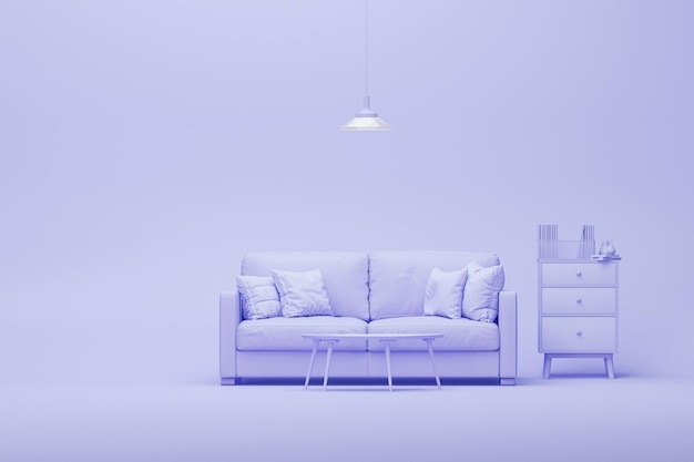 Purple room with lamp plant pot and armchair 3D rendering for presentation