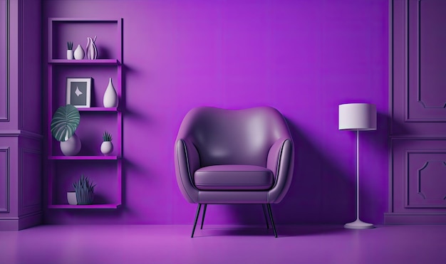 A purple room with a purple wall and a purple chair.