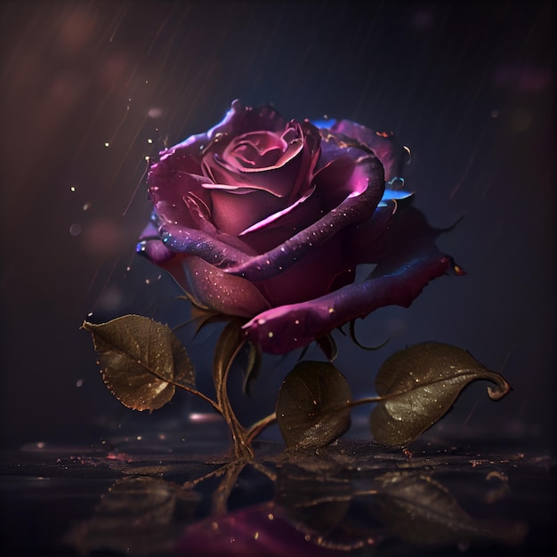 purple rose flower in black background