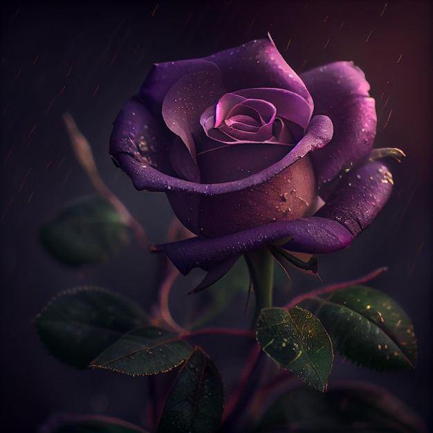 purple rose flower in black background