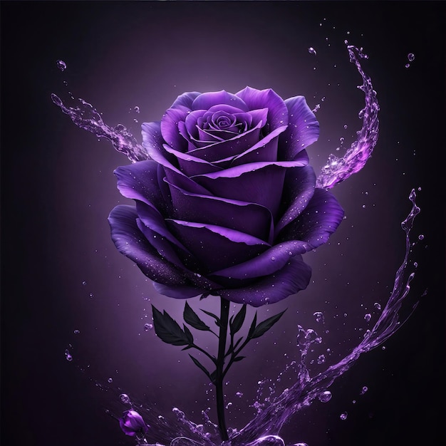 Purple Rose flower with water splash