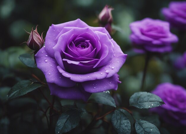 Foto un giardino di rose viola