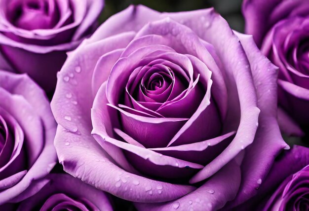 a purple rose with water drops on it