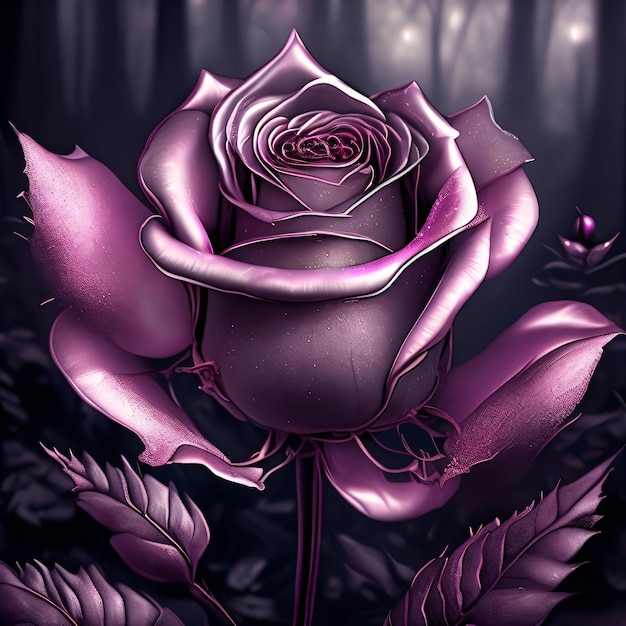 A purple rose with the word love on it