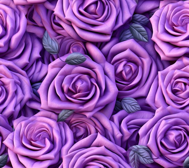 purple roses are arranged in a large group with green leaves generative ai