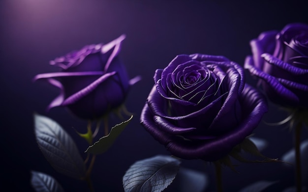 Purple roses are in the dark