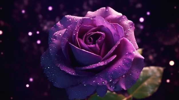 Purple roses with the water drops on them