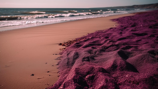 Purple sand on the beach with the ocean in the background