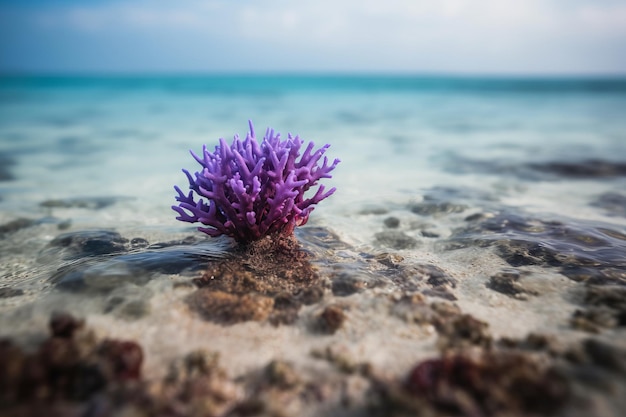 A purple sea anemone in the ocean