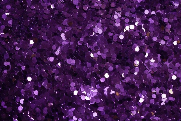 Purple sequins closeup copy space