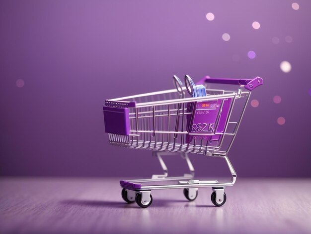 Purple shopping cart on purple background minimalist design