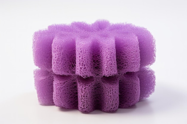 Purple shower sponge on white background