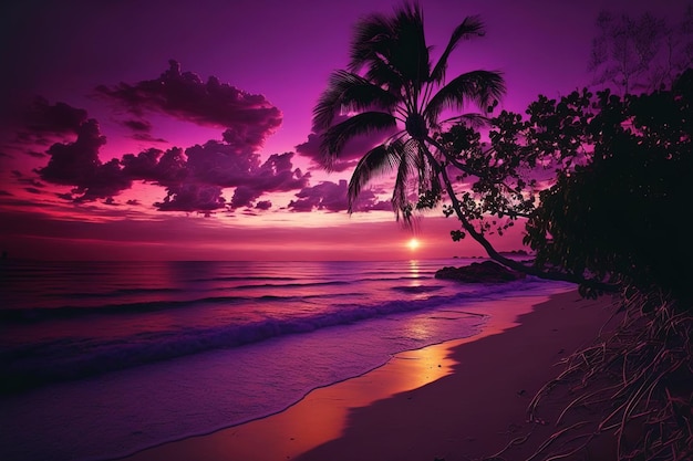 Purple skies above the ocean