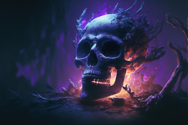 Purple skull Evil skeleton head Halloween concept Generative AI