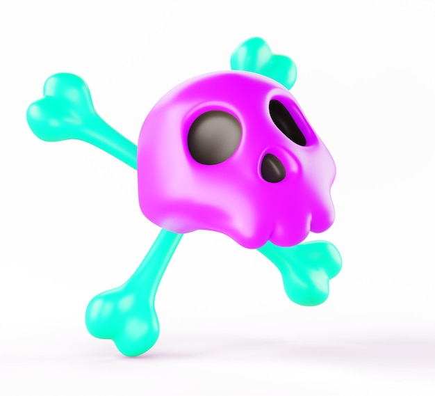 Фото Фиолетовый череп с зелеными токсичными перекрестными костями 3d-икона рисунка цвет символа смерти предупреждающий знак химической опасности эмблема мертвой головы для дизайна игры ui или хэллоуин