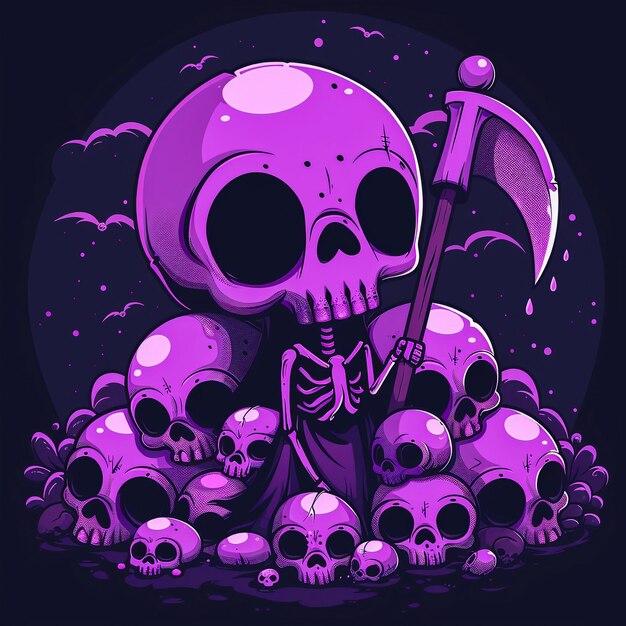 Photo a purple skull with a sword and skulls on it