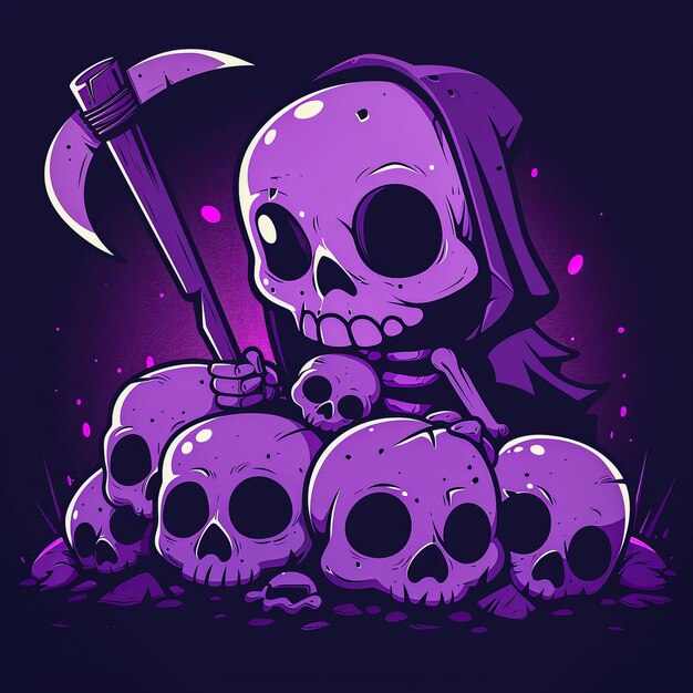 Photo a purple skull with a sword and skulls with a sword in the middle