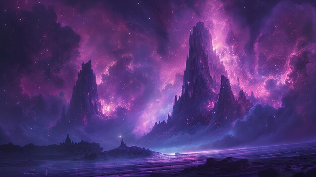 Purple Sky With Clouds and Stars