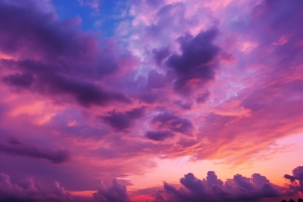 A purple sky with clouds and the sun setting behind it