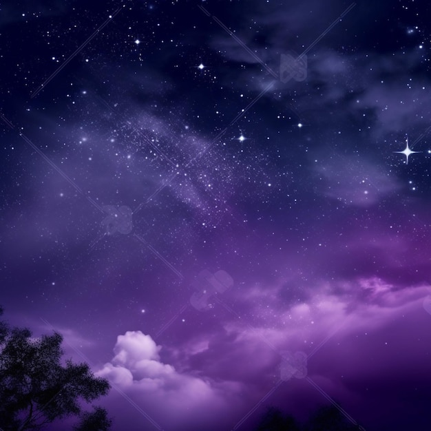 A purple sky with a few clouds and a star on it.