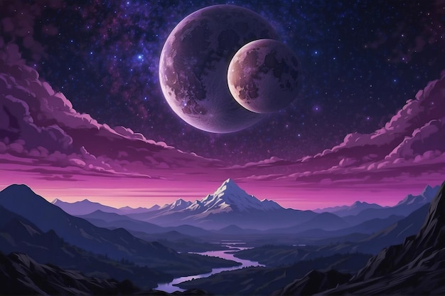 purple sky with mountains in the background