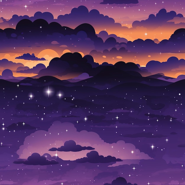 a purple sky with stars and clouds