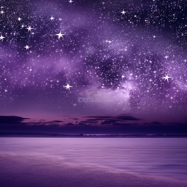 Purple sky with the stars above the sea