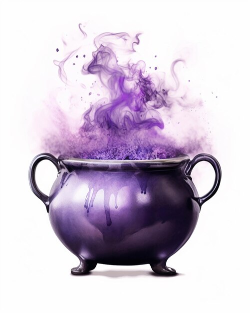 Photo purple smoke is rising out of a black caulder generative ai