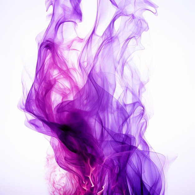 Фото Фиолетовый дым кружится в воздухе на белом фоне генеративный ай