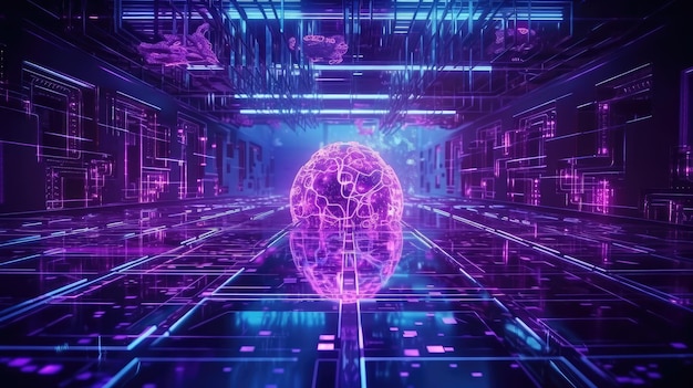 A purple sphere sits in a maze of wires.