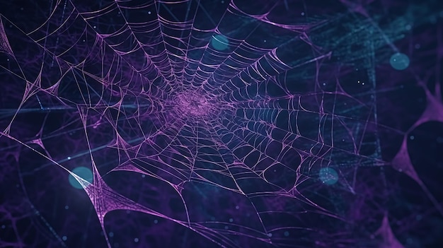 Purple spider web with a blue background