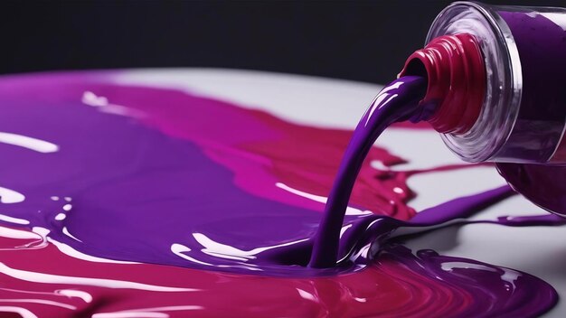 Purple spilled paint mixing liquid colors