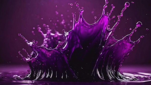 Purple splash liquid black background 3d rendering