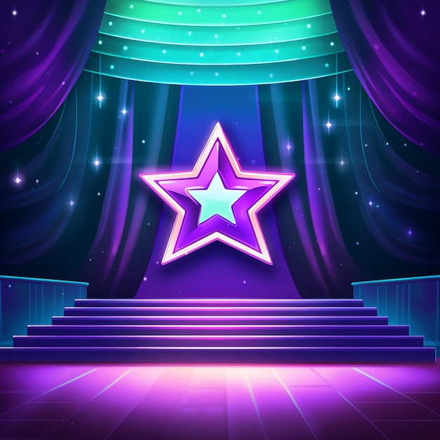 Photo purple stage with a star and stairs in the middle. generative ai.