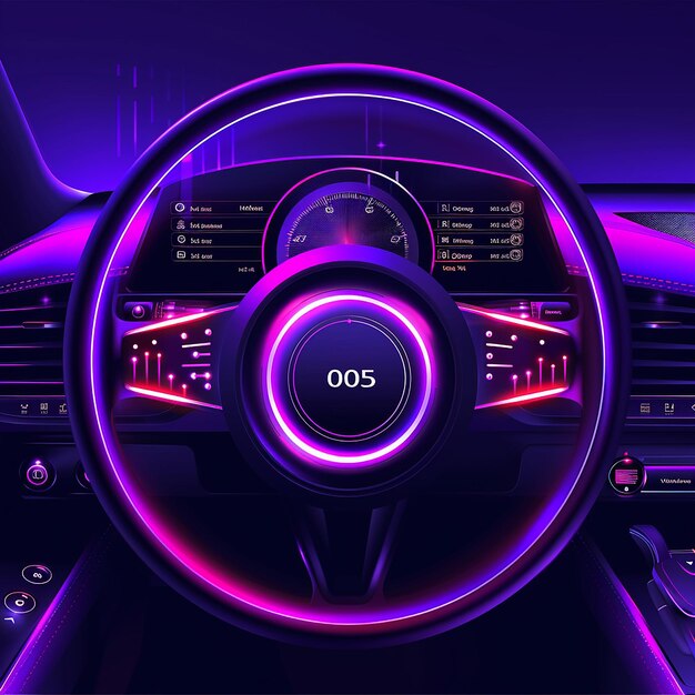 a purple steering wheel with the letters o and o on it